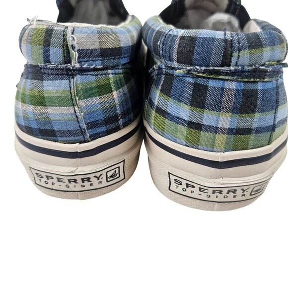 Sperry Top Sider Boat Shoes Mens Size 9.5 M Blue Green Plaid Slip-On Canvas - Picture 6 of 9